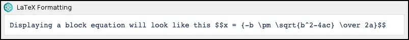 Example of configuring a block LaTeX equation using double dollar signs in the macro