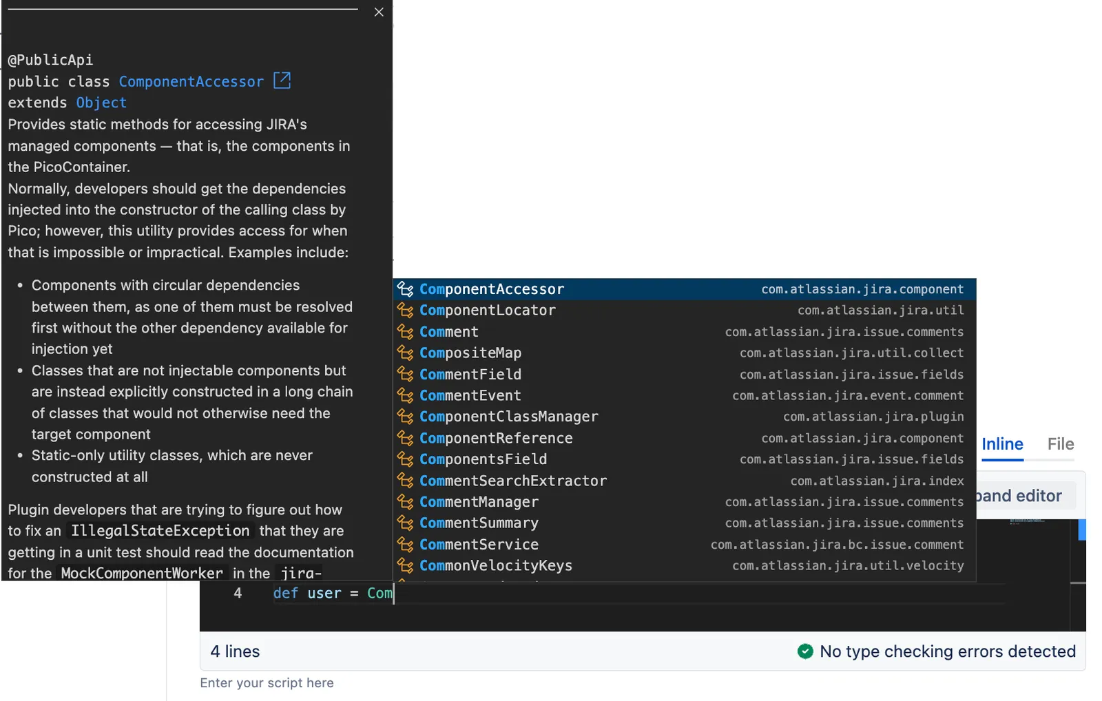 Viewing Javadoc alongside code suggestions.