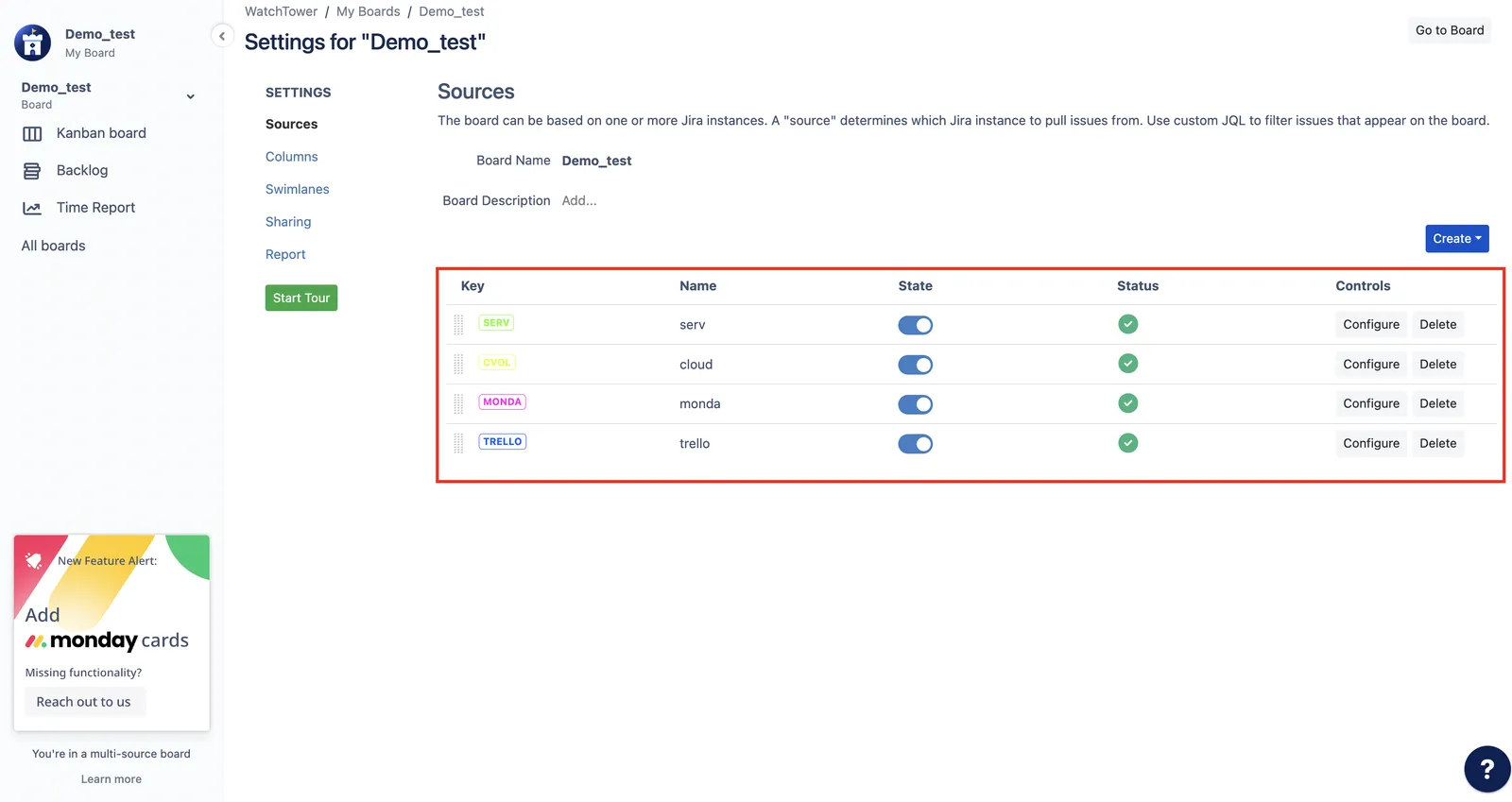 Images of sources highlighted on the Settings screen