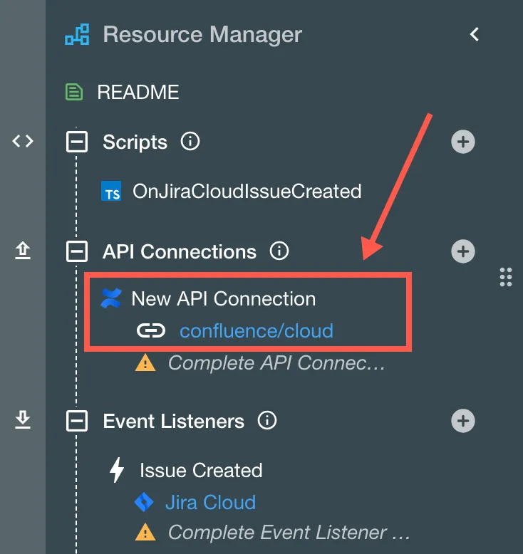 The New API Connection shown in the Resource Manager.