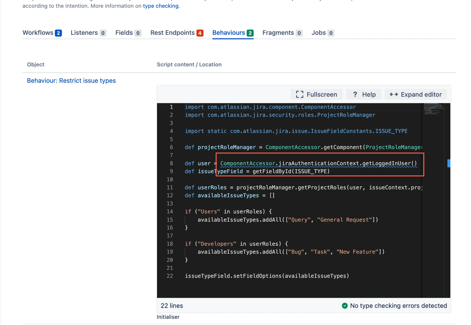 HAPI code helper panel showing suggested HAPI simplifications for a ScriptRunner script