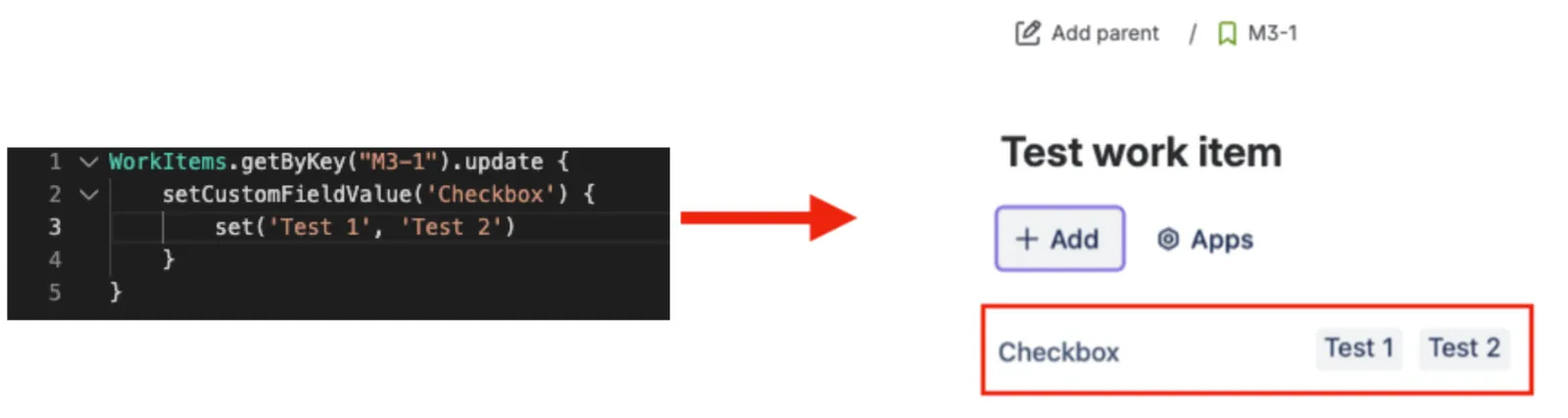 Checkbox options updated by option name in the work item interface
