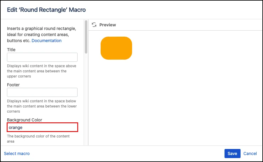 Rounded orange rectangle showing the Background Color parameter example