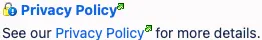 Rendered privacy policy banner showing default message and link when no custom text is added