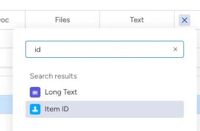 The Item ID option shown in Monday.com.