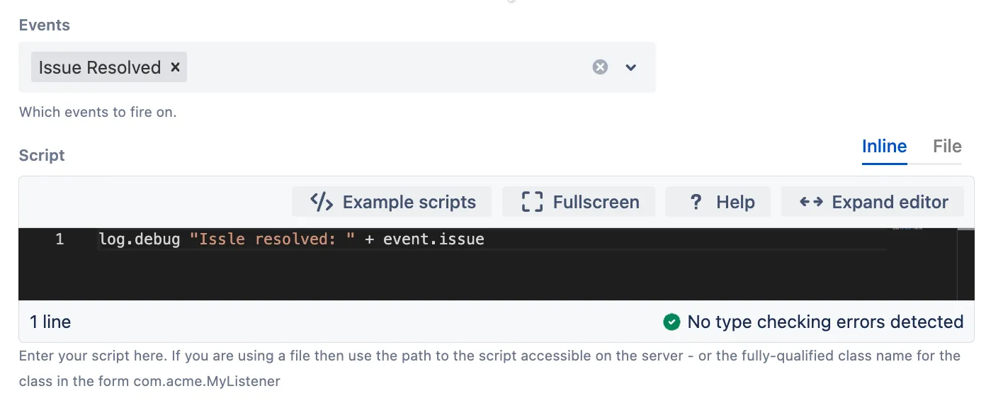 Example of a simple Groovy listener script using the IssueEvent object