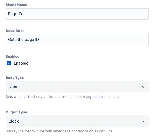 The Create macro screen with the specified details.