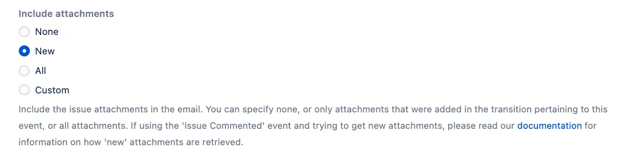 Attachment options for the email post function.