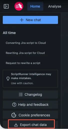 Export chat data menu option