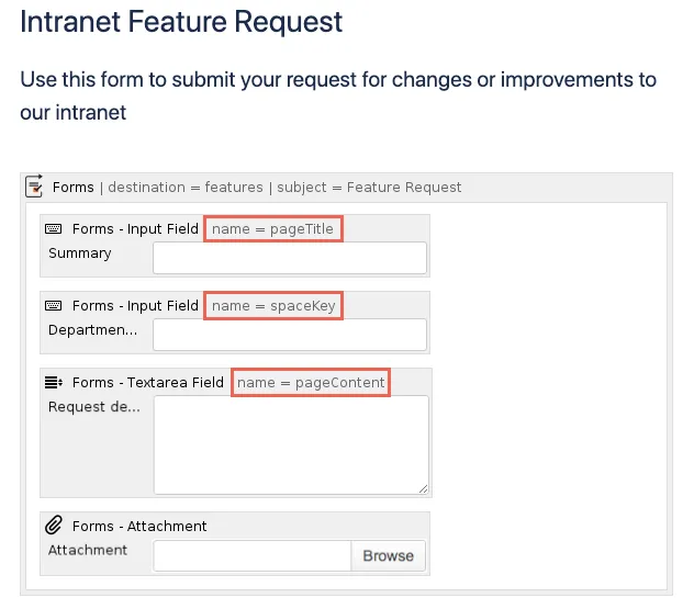 A form with the name field highlighted in the meta data.