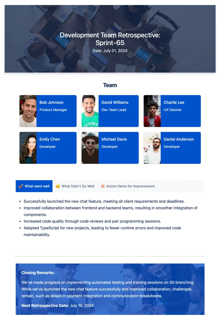 Published retrospective template