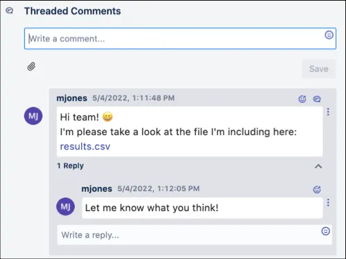 Example Trello card showing a comment thread with replies using the Threaded Comments power-up