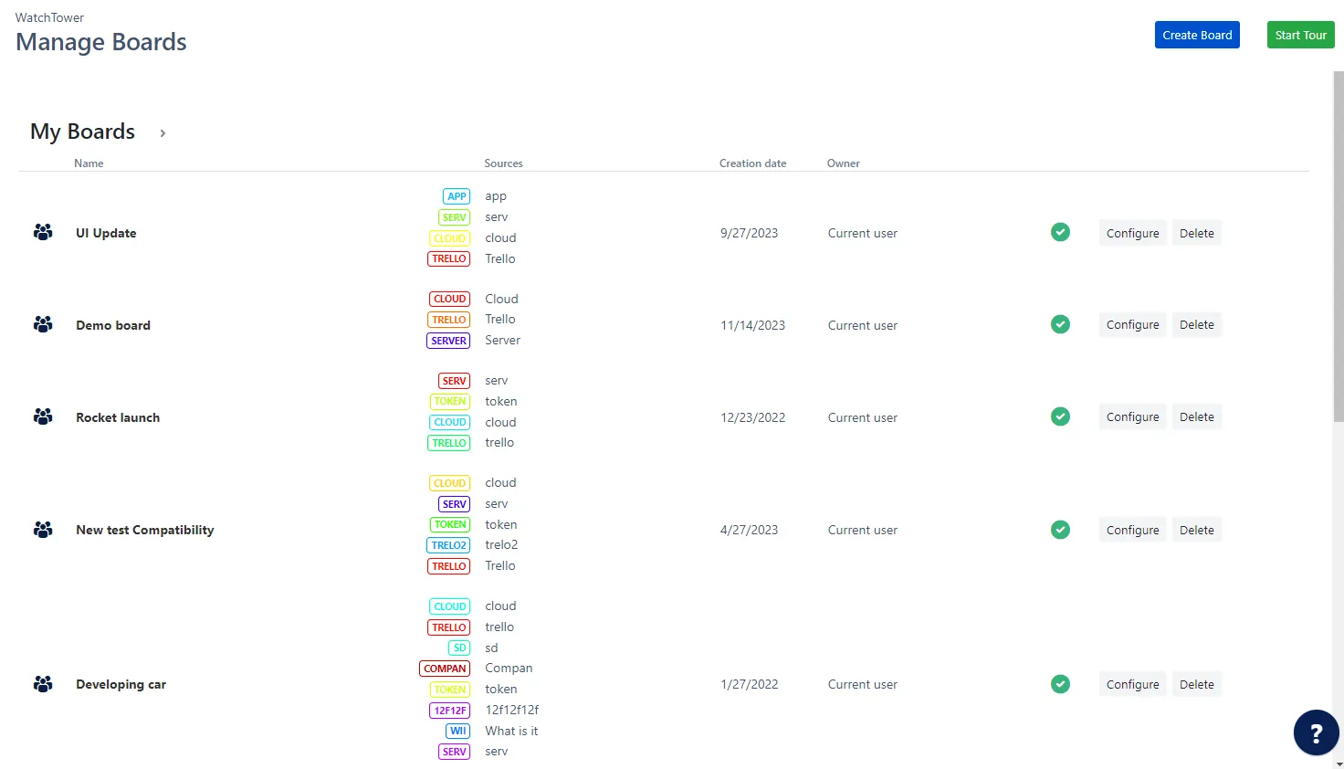 Image of the Manage Boards screen