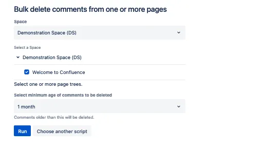 The Bulk deletes comments from one or more pages script with the specified details.