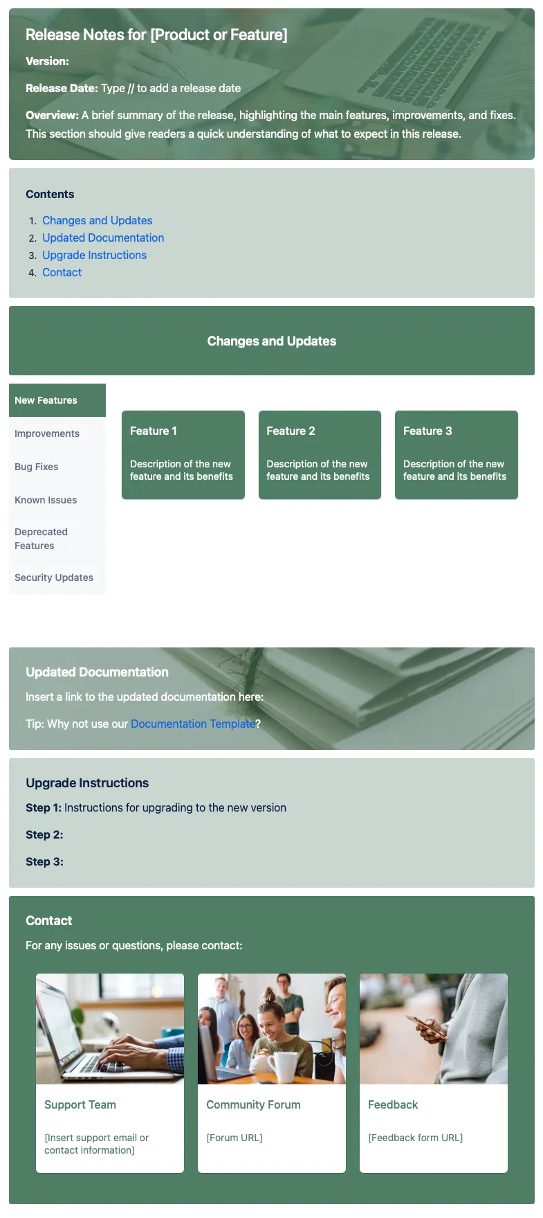 Published Release Notes template