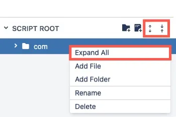 Script Editor interface showing collapsed folders and the Expand All and Collapse All controls