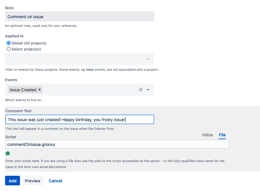 Issue Created listener form