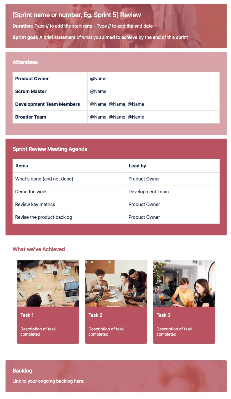 Published sprint review template