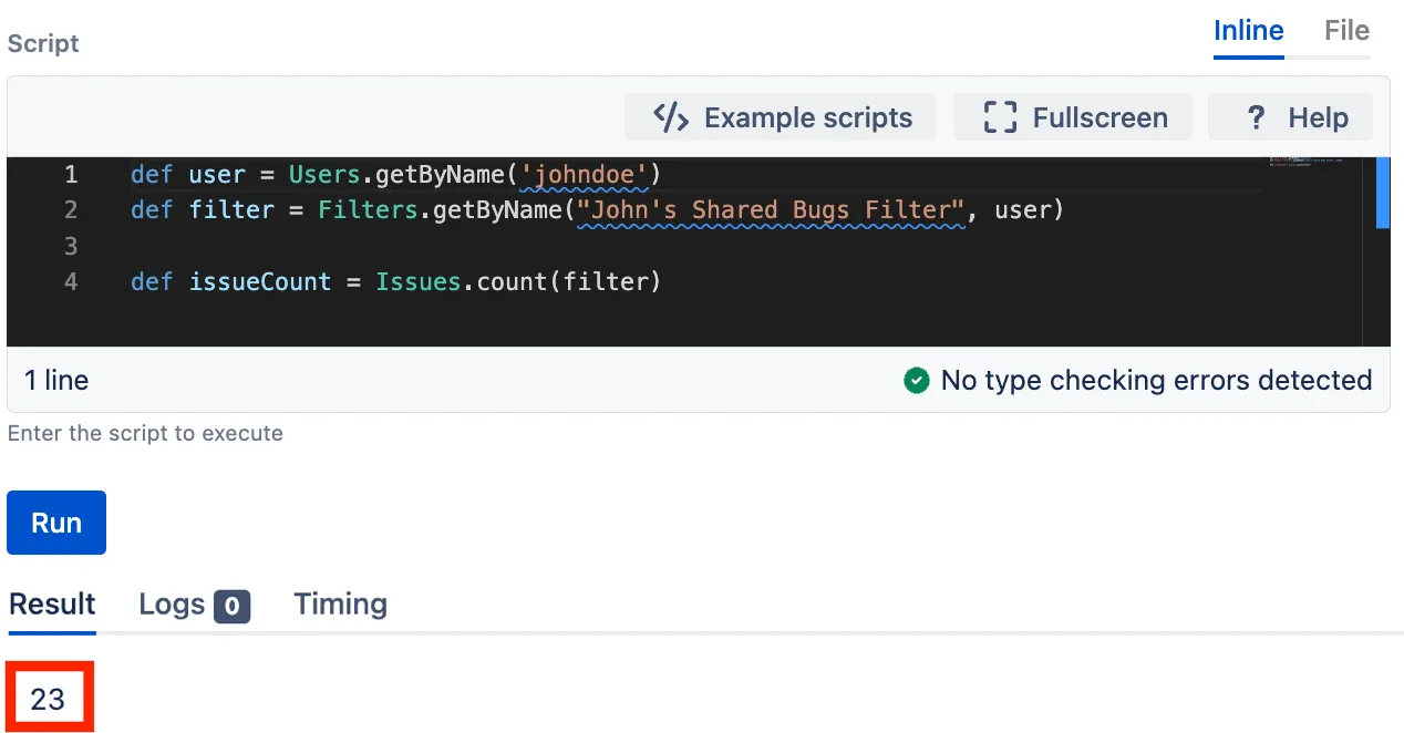 Filter results showing the total number of issues returned by the selected filter