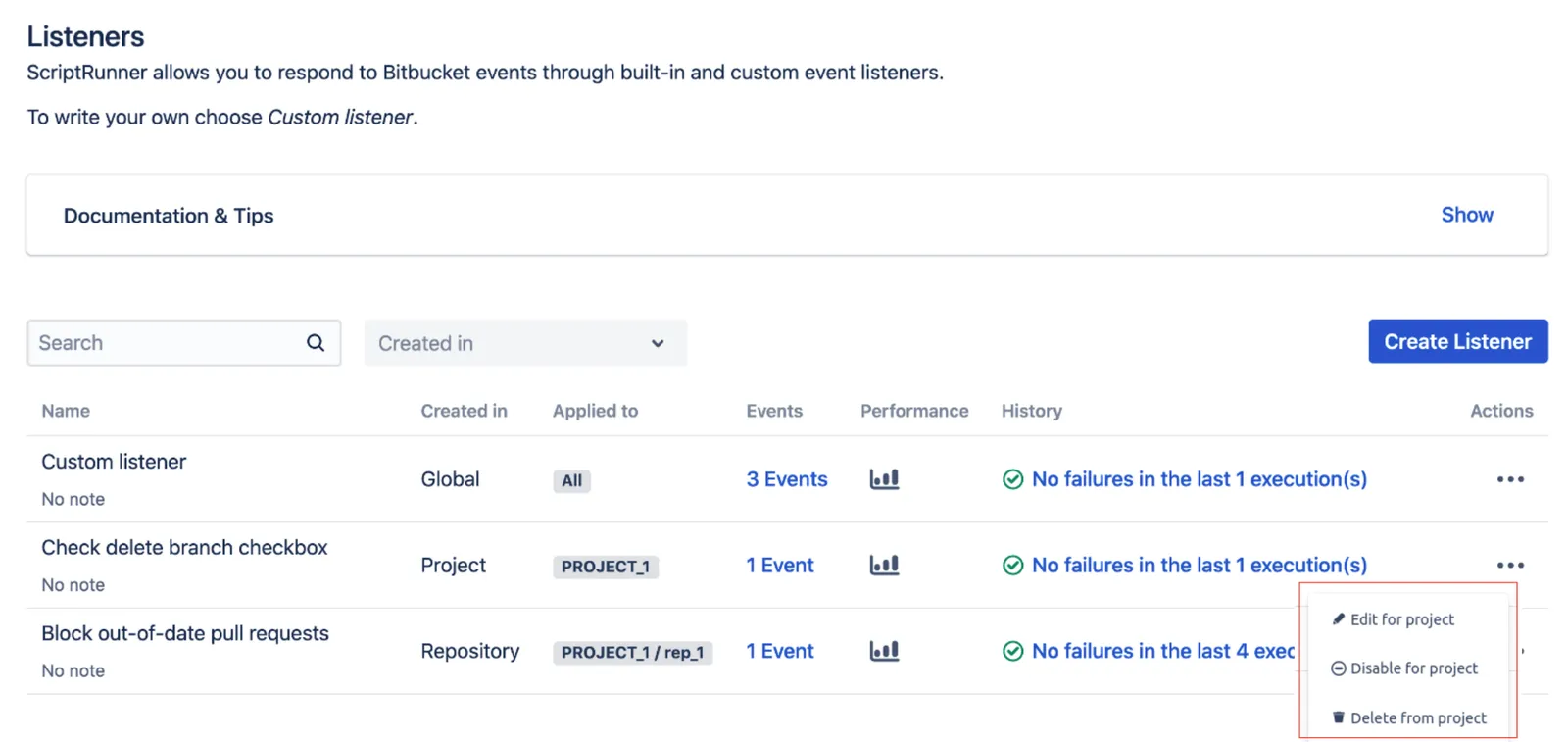 Project-level script in the Action menu
