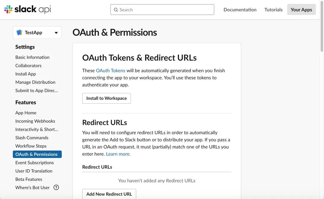 Slack example app configuration