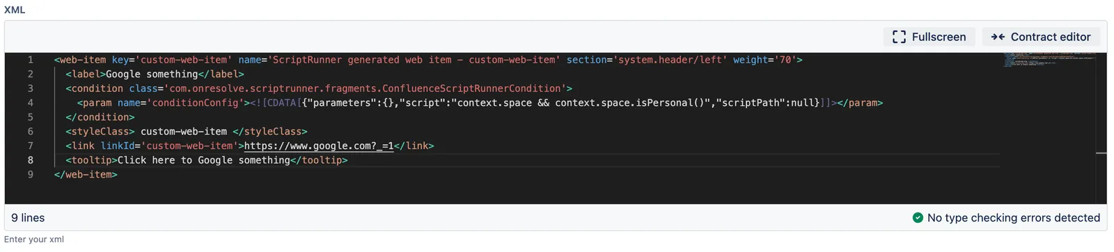 The modified XML in the field.