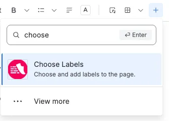 The Insert option open with Choose Label searched.