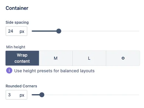 Edit options for background container.