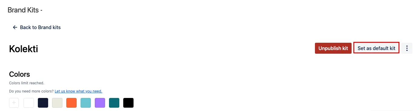 Set default kit button.
