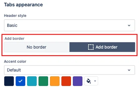 Example tab with a border applied using the Add border toggle