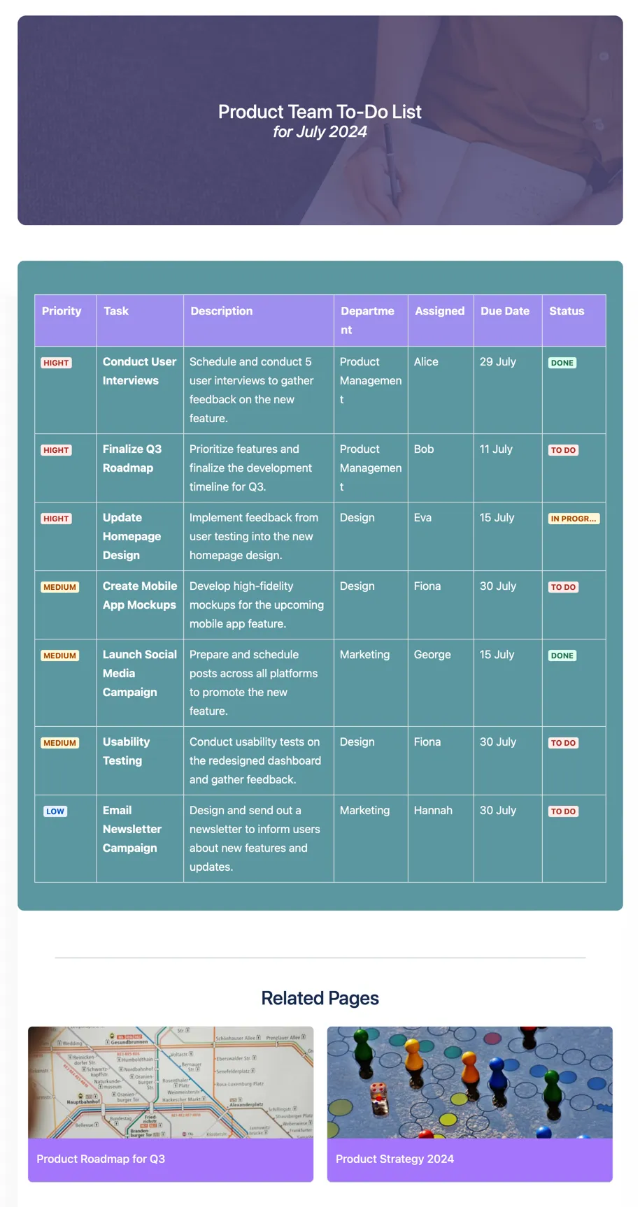 Published To-Do List template