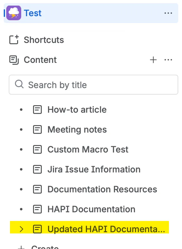 The moved page highlighted in the menu.