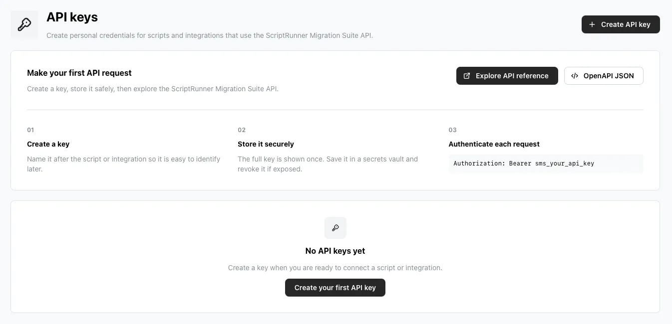 API Keys management screen