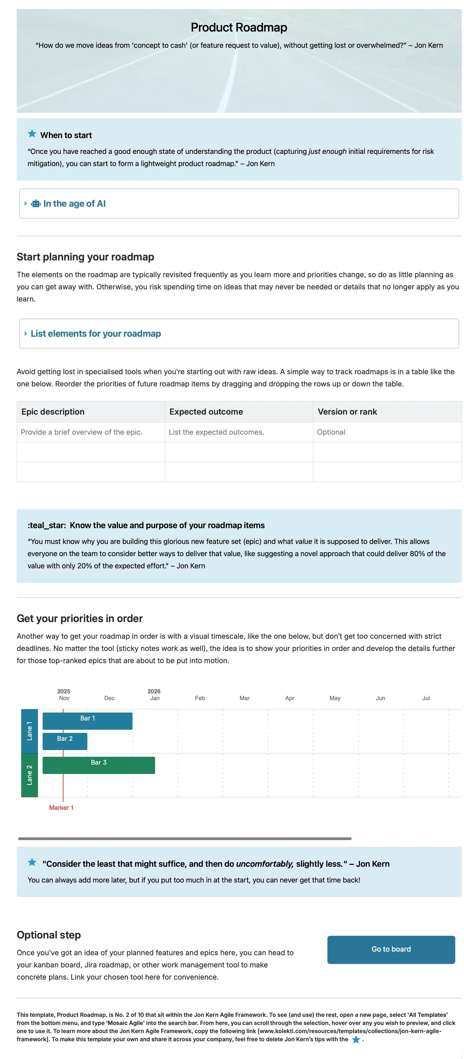 Published agile product roadmap template