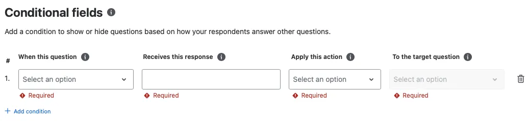 Selecting a form field in the Conditional Fields panel to make it conditional