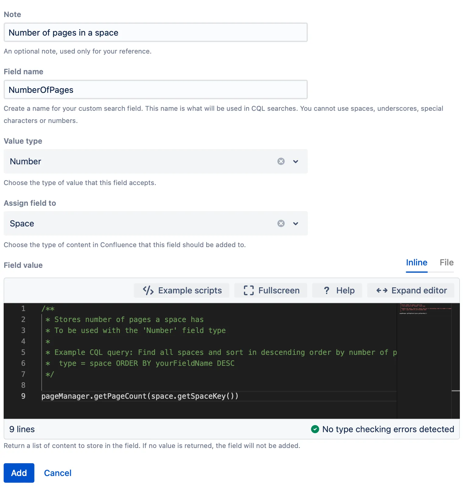 A Custom Search Field form with example configuration.