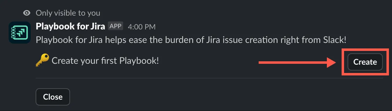 Create button highlighted in Playbook for Jira.