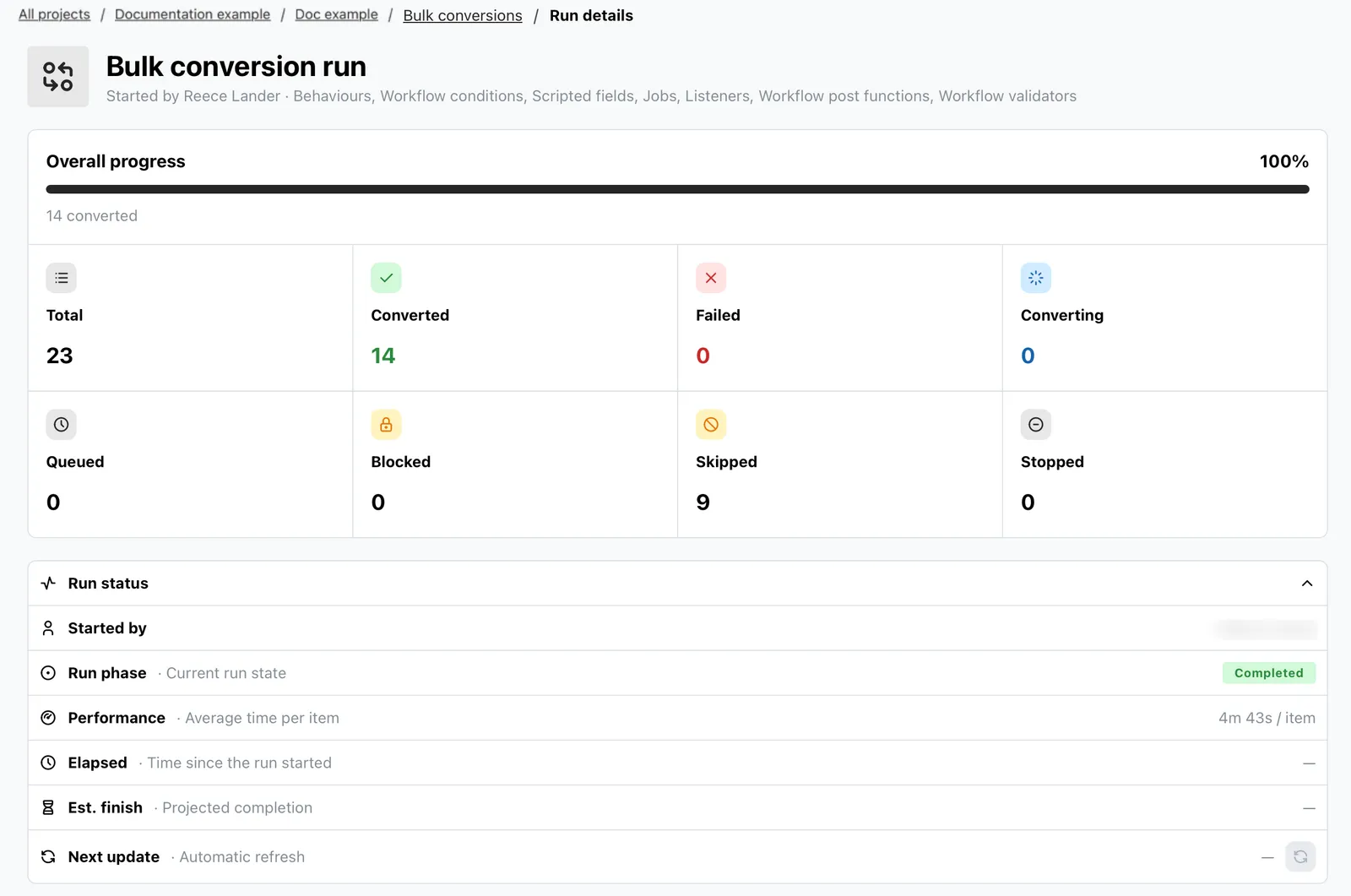 Conversion results screen