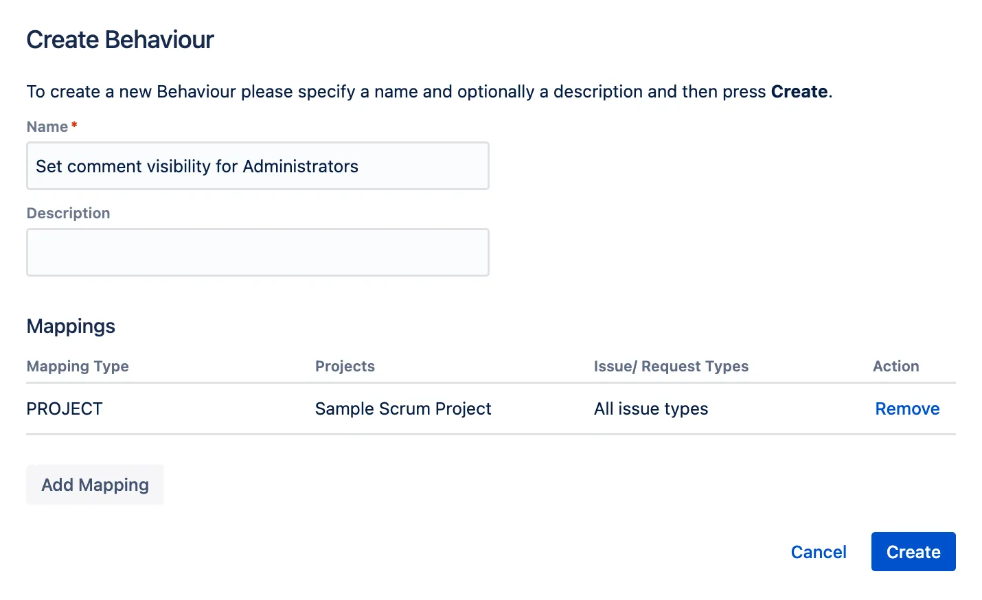 ScriptRunner Behaviours screen showing the new comment visibility behaviour