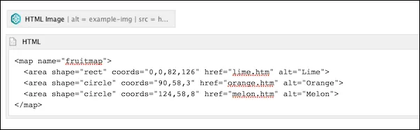 Client-side image map example showing clickable regions defined on an HTML image.