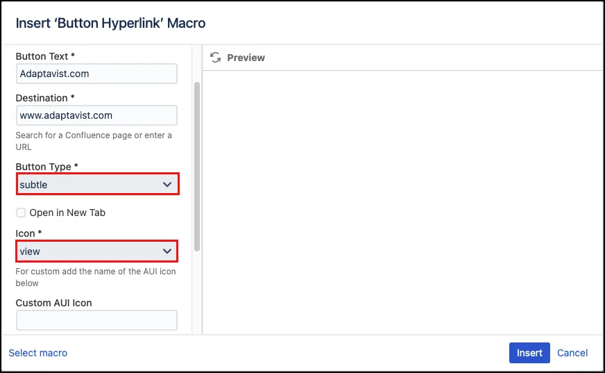 Macro editor settings for configuring a subtle button with an icon