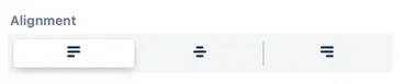 Button alignment options in the Button editor showing Left, Centre, and Right alignment choices