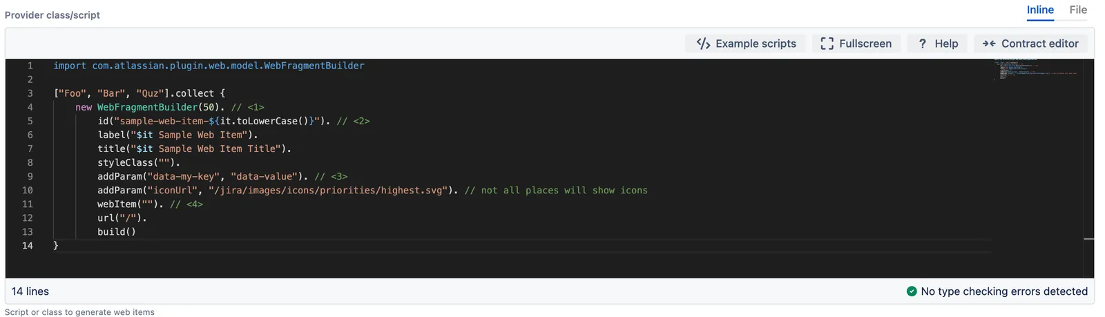 Custom web item provider configuration form