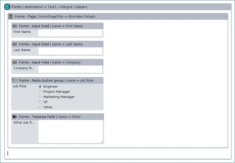 Confluence page showing a Forms for Confluence form with multiple input fields