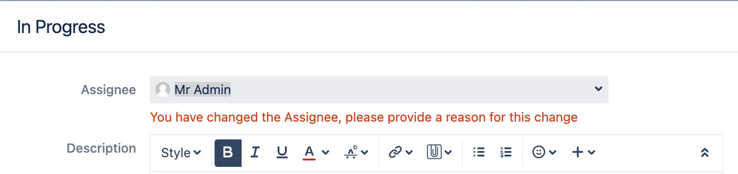 Assignee validator error message