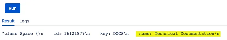 The result of running the "Update the Name of the Space" script.