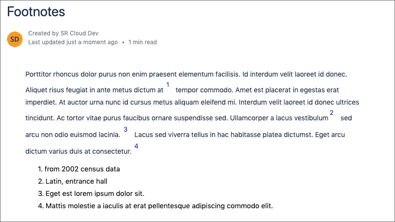 A rendered Footnote macro with the example configuration