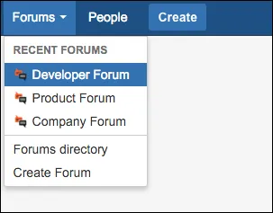 The Forums menu in the Confluence ribbon.
