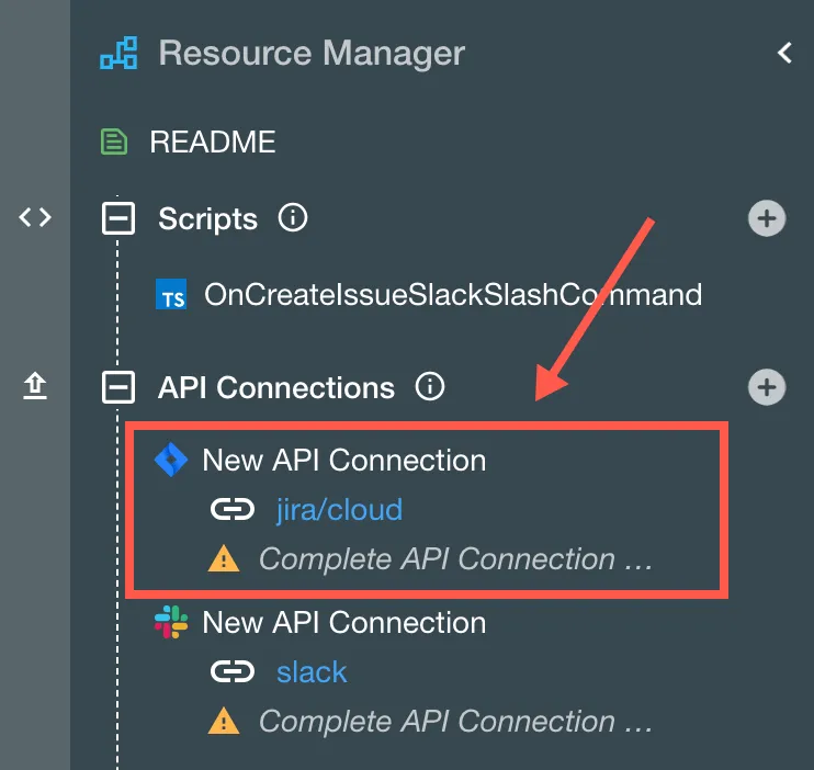 The New API Connection shown in the Resource Manager.