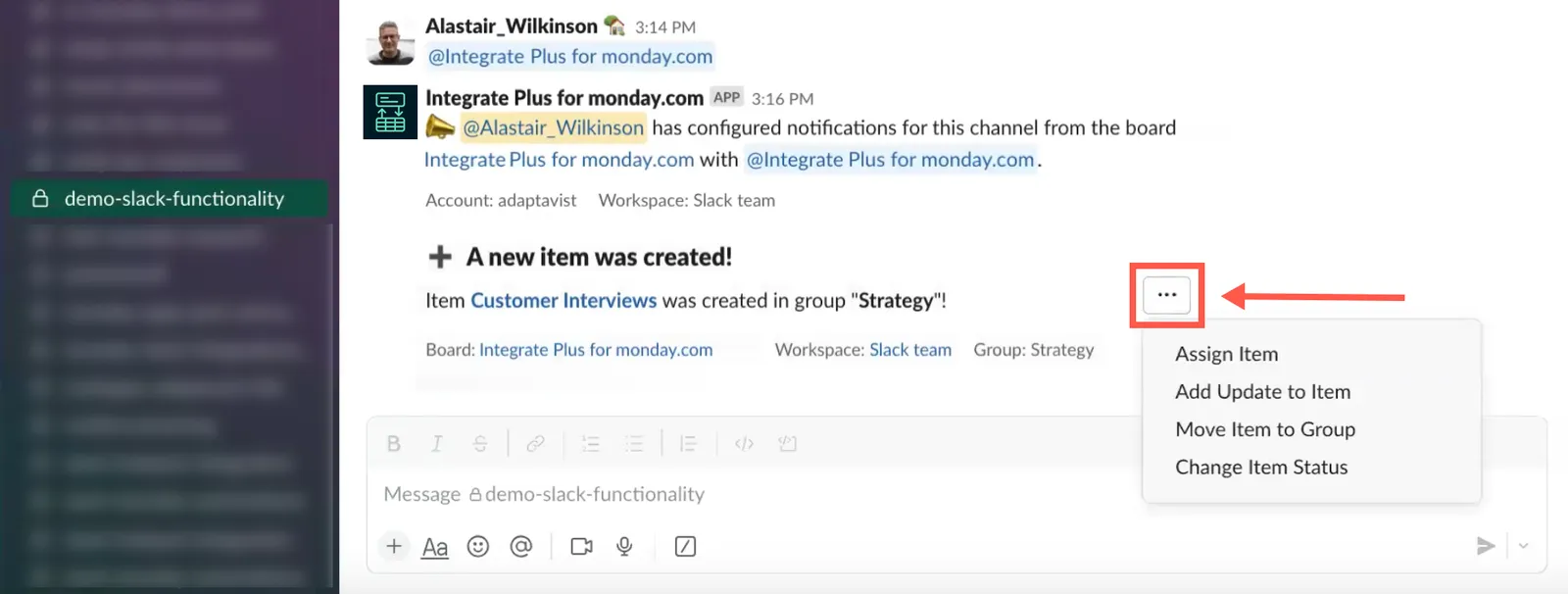 Ellipses menu options in Slack